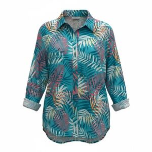 Colorful Leaf Print Button-Up Shirt